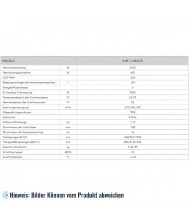 Wärmepumpe Luft-Wasser für Heizung, KAISAI, R134A, KHP 2.4/D270, 2,4 kW