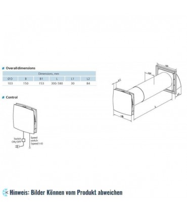 Lüftungsanlage SOLO RA1-35-9 R - Dezentrale Wohnraumlüftung mit Wärmerückgewinnung, IP24