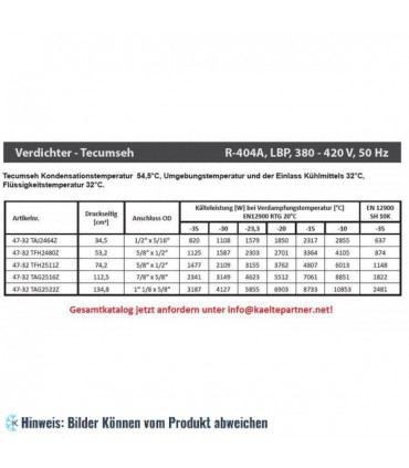 Kompressor Tecumseh TAG2516Z (POE), LBP - R404A, 400V/3F/50Hz