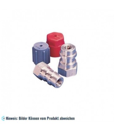 Retrofitadapter mit Ventilkern und Anschlusskappen Automotive Niederdruckseite 1/4"x13mm gerade Adapter - Stahl