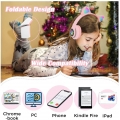 Stereokopfhörer Bluetooth Katzenohr Kopfhörer mit LED Licht RGB Kabelloses Cat Ear Gaming Headset für Kinder Mädchen (Rosa)