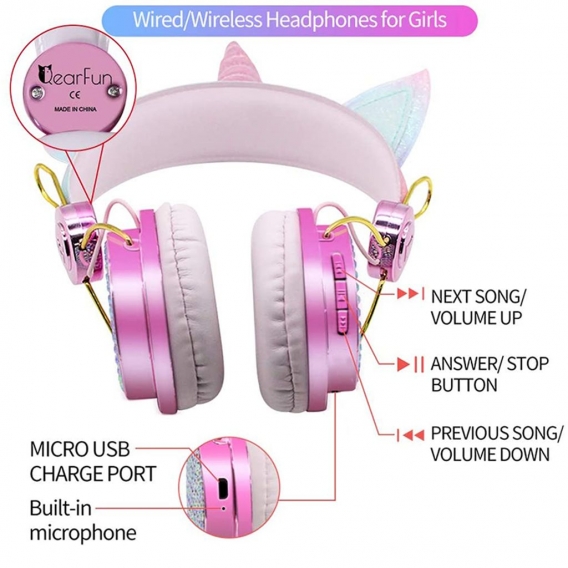 Bluetooth Kopfhörer，Drahtlose Kinderkopfhörer, Bluetooth-Mädchenkopfhörer, In-Ear-Kopfhörer, Kinder-Katzenohrkopfhörer mit Mikro