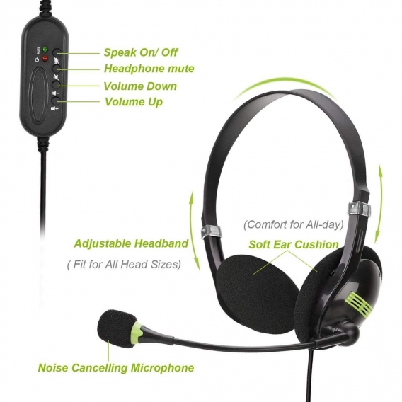 PC Headset USB Headset mit Mikrofon Noise Cancelling Lautstärkeregler PC Kopfhörer Business Skype Softphone Call Center Office