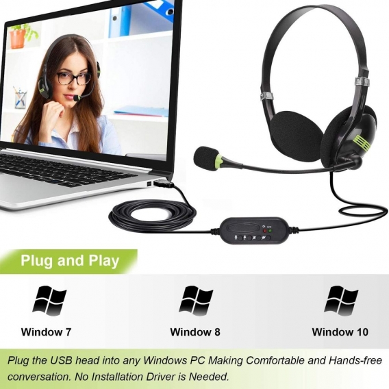 PC Headset USB Headset mit Mikrofon Noise Cancelling Lautstärkeregler PC Kopfhörer Business Skype Softphone Call Center Office