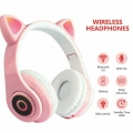 Bluetooth Kopfhörer LED Licht Stereokopfhörer Katzenohren 3,5 mm Audiobuchse für Kinder und Erwachsene Rosa