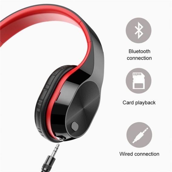 Wireless Headset Bluetooth V5.0 HD-Mikrofon Sportkopfhörer Musik kopfhörer Faltbares Headset, Rot