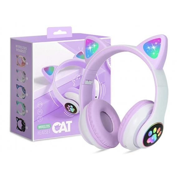 Bluetooth Kopfhörer Kinder, Faltbare Mädchen Kopfhörer Over Ear, Kabellos Kinderkopfhörer mit LED-licht Katzenohren und Mikrofon