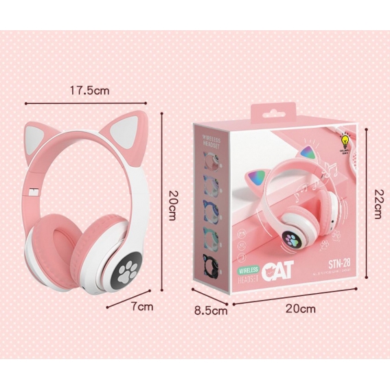 Bluetooth Kopfhörer Kinder, Faltbare Mädchen Kopfhörer Over Ear, Kabellos Kinderkopfhörer mit LED-licht Katzenohren und Mikrofon