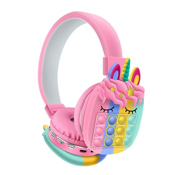 Wireless Bluetooth Headphones Pop Push Bubble Fidget Headset Toy, Simple Rainbow Colors, Stereo Wireless Bluetooth Headset，rosa