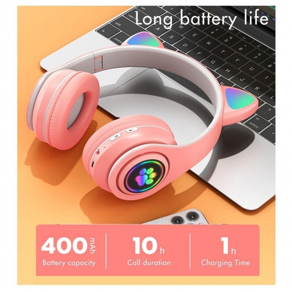 Netter Anime Luminous Cat Ear Kopfhörer Bluetooth 5.0 Wireless  Faltbarer Kopfhörer Blau