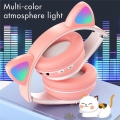 Netter Anime Luminous Cat Ear Kopfhörer Bluetooth 5.0 Wireless  Faltbarer Kopfhörer Blau