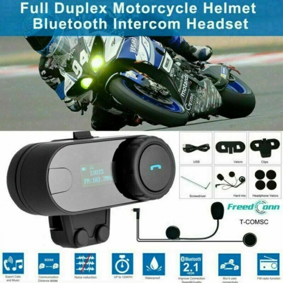 T-COM SC Motorrad Bluetooth Headsets, Helm Headset, Motorradhelm Gegensprechanlage mit Geräuschunterdrückung und FM Radio