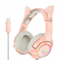 ONIKUMA K9 USB Kabelgebundenes Gaming Headset Virtual 7.1 Abnehmbarer Surround Sound Cat Ears Kopfhoerer Geraeuschunterdrueckung
