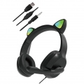 Cat Ear Surround Sound Wired Headset Einstellbare Kopfhörer mit Mikrofon für Computerspiele TV Online-Unterricht - Schwarz Farbe