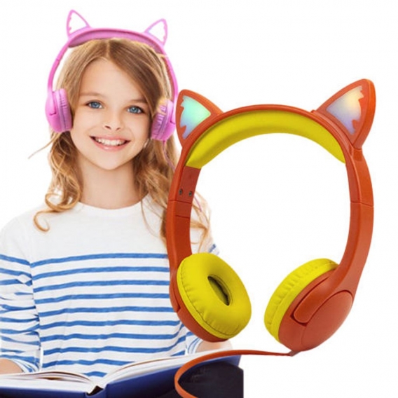 Cat Ear Led Light Up Kinder Kopfhörer mit Mikrofon 85dB Lautstärkebegrenzung Kinder Kopfhörer für Schul Tablet Online Lernen Far
