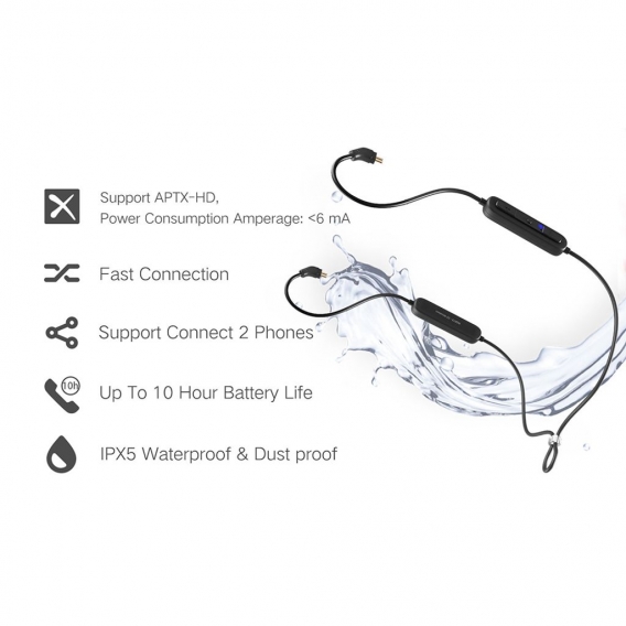 BQEYZ Z3 Bluetooth 5.0 MMCX Ersatzkopfhörerkabel AptX-HD Wireless HiFi-Kopfhörer Abnehmbares Kabel Eingebauter Akku[Schwarz]