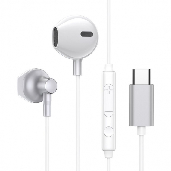 Joyroom In-Ear USB Typ-C Ohrhörer mit Fernbedienung USB-C Anschluss Kopfhörer Silber