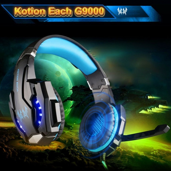 KOTION EACH G9000 3,5-mm Gaming Kopfhoerer Stereo Gaming Headset Noise Cancellation LED-Lichtkopfhoerer mit Mikrofon