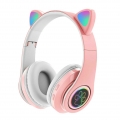 Universal Cat Ear Wireless Bluetooth 5.0 Headset Kopfhörer EarBuds Rot Farbe Rosa