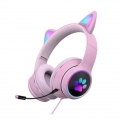 Cat Ear Wired Over-Head-Headset, RGB-LED-Licht, 7.1-Kanal, Bass Stereo Netter Gaming-Kopfhörer, mit Mikrofon für Spielgriffe, PC