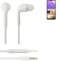 K-S-Trade Kopfhörer Headset kompatibel mit Samsung Galaxy A32 5G mit Mikrofon u Lautstärkeregler weiß 3,5mm Klinke Kabel Headpho