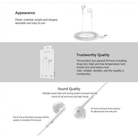 HUAWEI AM115 Kopfhörer 3,5 mm In-Ear-Ohrhörer Headset Wired Controller Kopfhörer für HUAWEI Smartphone【Weiß】