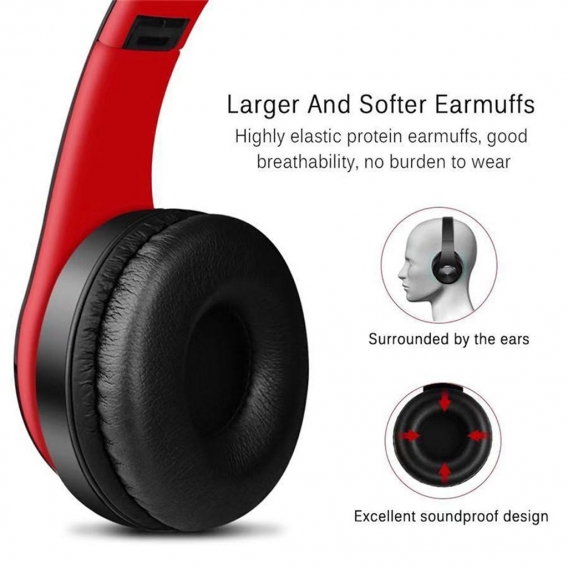 Headsets Bluetooth 5.0 Stereo Gaming Headset Geräuschunterdrückung Faltbare MIC-Kopfhörer Kopfhörer Weiche Ohrmuscheln Rot+schwa