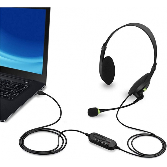 USB-Headset mit Mikrofon, Geräuschunterdrückung und Audiosteuerung, Stereo-PC-Kopfhörer für Business, Call Center, Büro-Computer