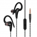 3,5 mm Sport Ohrhaken Kopfhörer Laufender Kopfhörer HiFi Stereo Bass Headset mit Mikrofon-(Schwarz)