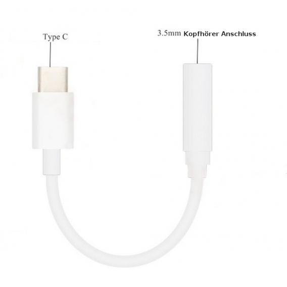 USB 3.1 Typ-C Headset Klinke WEIß Buchse Kopfhörer Adapter Kabel für BQ Aquaris X2 Pro