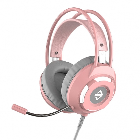 Ajazz AX120 USB-Kabel-Headset 3,5-mm-Stereo-Gaming-Headset Noise Cancelling-Kopfhoerer mit 50-mm-Mikrofon-Treibereinheit Pink