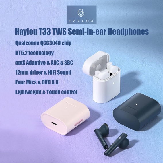 Haylou T33 BT5.2 Drahtloser Kopfhoerer Semi-in-Ear-Kopfhoerer mit Qualcomm QCC3040 Chip / aptX Adaptive & AAC & SBC-Dekodierung 