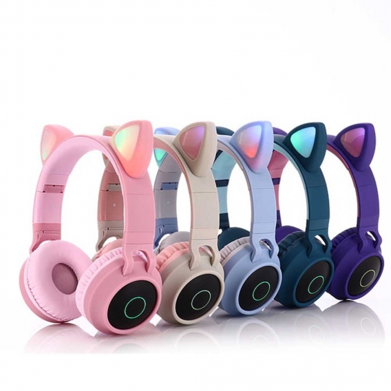 Bluetooth-Kopfhörer Cat Ear LED kabellos Faltbare Kopfhörer über dem Ohr mit Mikrofon und Lautstärkeregler für iPhone/iPad/Smart