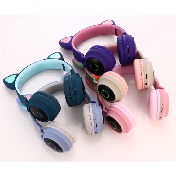 Kopfhörer Kinder mit niedlichen LED Leuchtenden Katzenohren 85dB Volume Lautstärke begrenzt Faltbar Verstellbare On Ear Kinder K