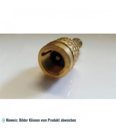 R410A Adapter 1/4" Aussengewinde x 5/16" SAE Innengewinde mit Ventildrücker
