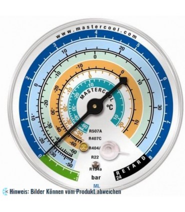 Ersatz Manometer 63mm, Niederdruck, Bar/°C, R134a, R404A, R407C, R22, R507A