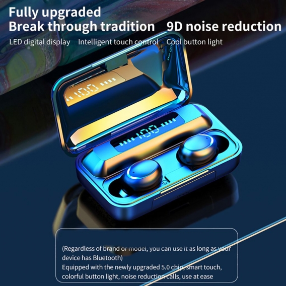 F9-5C TWS Digital Bluetooth 5.0 Drahtlose 9D-Stereo-Ohrhoerer fuer Telefone Schwarz