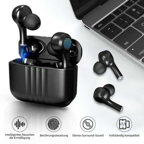 Bluetooth Kopfhörer, Ohrhörer Bluetooth 5.2 Headset True Wireless Earbuds mit Mikrofon und Tragbare Ladehülle，Kabellos Kopfhörer