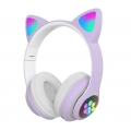 Kinder Katzenohr Kopfhörer Faltbare Erwachsene Kinder Kopfhoerer Bluetooth 5.0 RGB Kopfhörer LED Stereo Musik Kopfhoerer Lila
