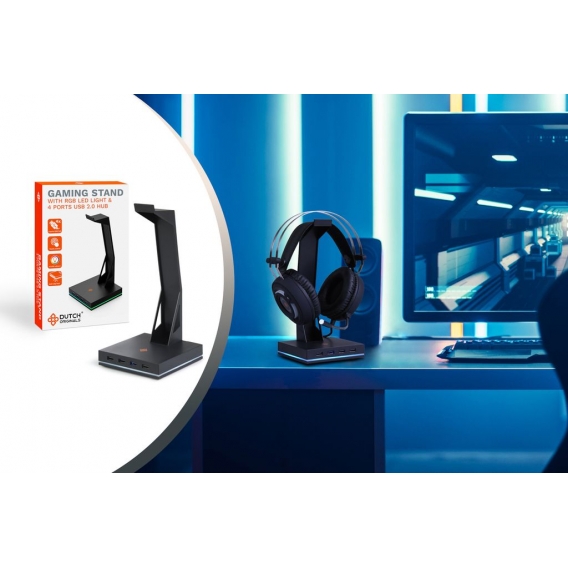 DUTCH ORIGINIALS Kopfhörerständer mit LED Beleuchtung, RGB Headset Halterung aus Aluminium, Schwarzer Gaming Headset Ständer mit