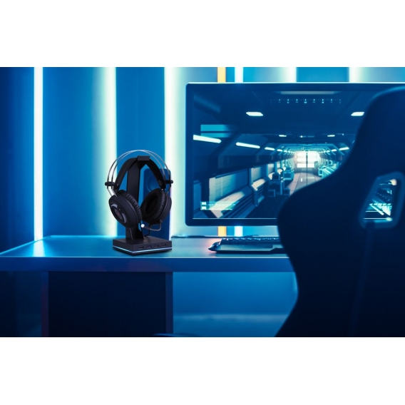 DUTCH ORIGINIALS Kopfhörerständer mit LED Beleuchtung, RGB Headset Halterung aus Aluminium, Schwarzer Gaming Headset Ständer mit