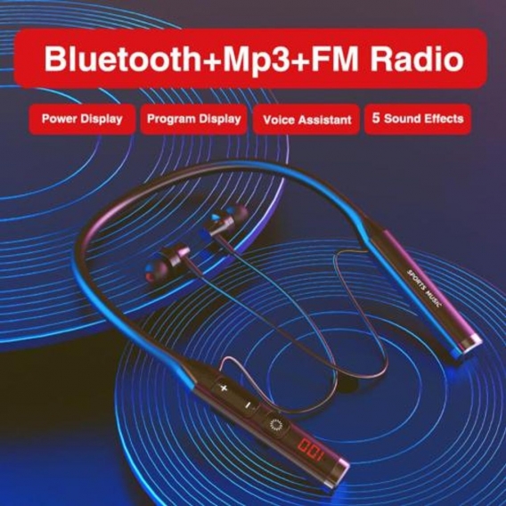 Hängendes Nacken-Headset TF-Karte Bluetooth-FM-Radio Eingebautes Mikrofon-Multifunktionsdisplay für die Arbeit - Silber Farbe Si