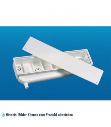 Umkehrbare Kondensatwanne (Unterputzkasten für Rohbau) mit vertikalem Abfluss groß - 530x113x65 mm