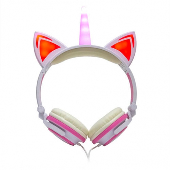 Einhorn Kopfhörer LED Mädchen Faltbares Stirnband 3,5 Mm für PC Online Studie Größe weiß rosa