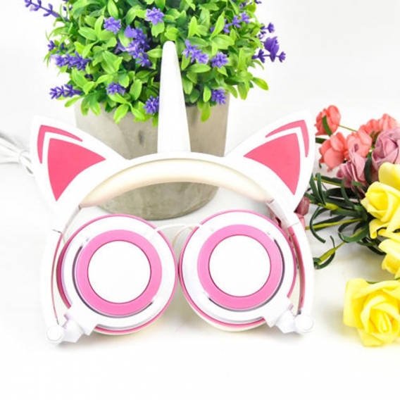 Einhorn Kopfhörer LED Mädchen Faltbares Stirnband 3,5 Mm für PC Online Studie Größe weiß rosa