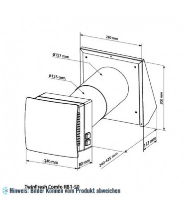Lüftungsanlage KWL TwinFresh Comfo RB1 -50 mit Fernbedienung, max. Förderleistung 50 m3/h (mit Stecker)