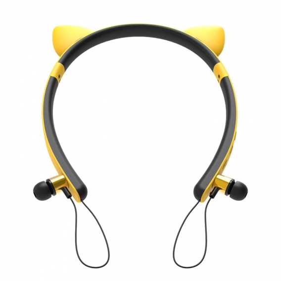 Netter Kopfhörer Katzen-Ohr-Headset, Wireless-Kopfhörer über Ohr, HiFi-Stereo-Sound, 10H Spielzeit ( Gelb )