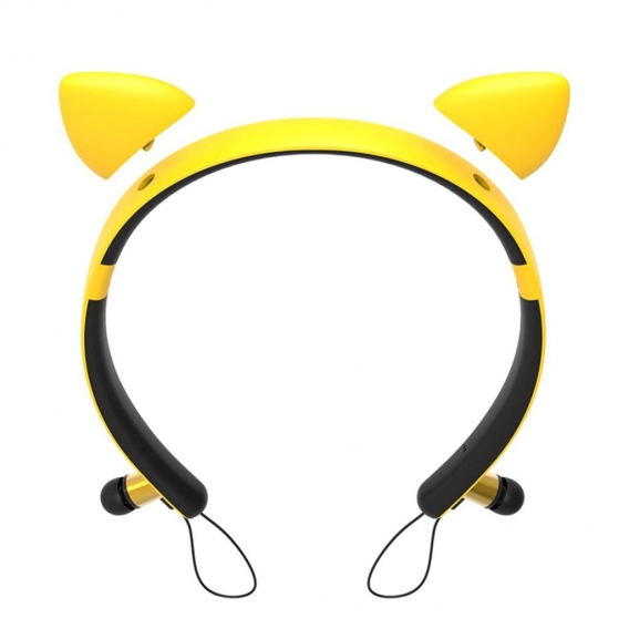 Netter Kopfhörer Katzen-Ohr-Headset, Wireless-Kopfhörer über Ohr, HiFi-Stereo-Sound, 10H Spielzeit ( Gelb )