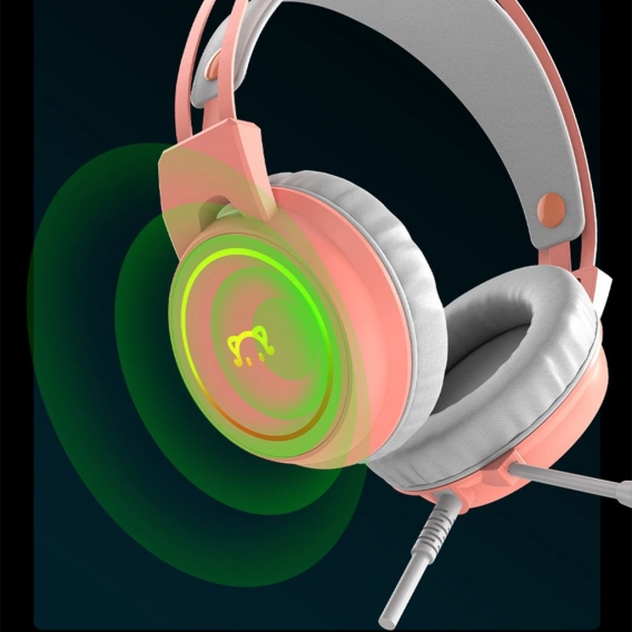 Aktive Noise Cancelling Control Gaming Headset, Komfortable Leder Ohrhörer, mit USB Port, Arbeitet für PC, Notebooks Farbe Pink 