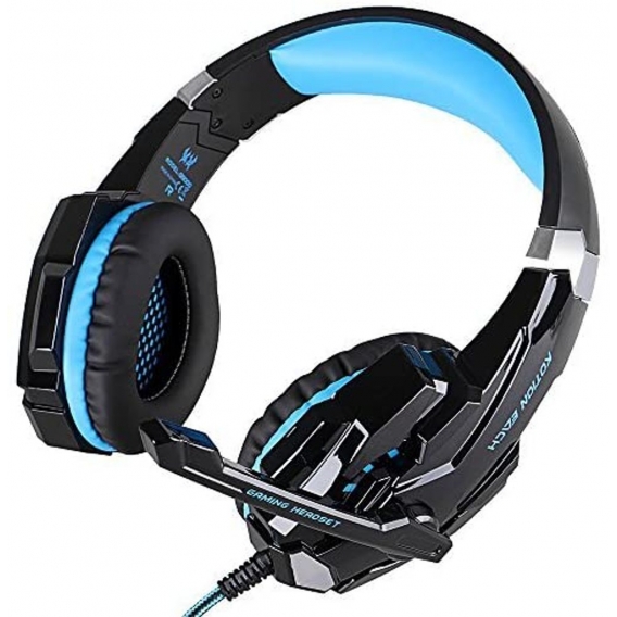 G9000 3,5-mm-Spiel-Spiel-Kopfhörer Ohrhörer Stirnband mit Mikrofon LED-Licht für Laptop Tablet Handys PS4 Black and Blue